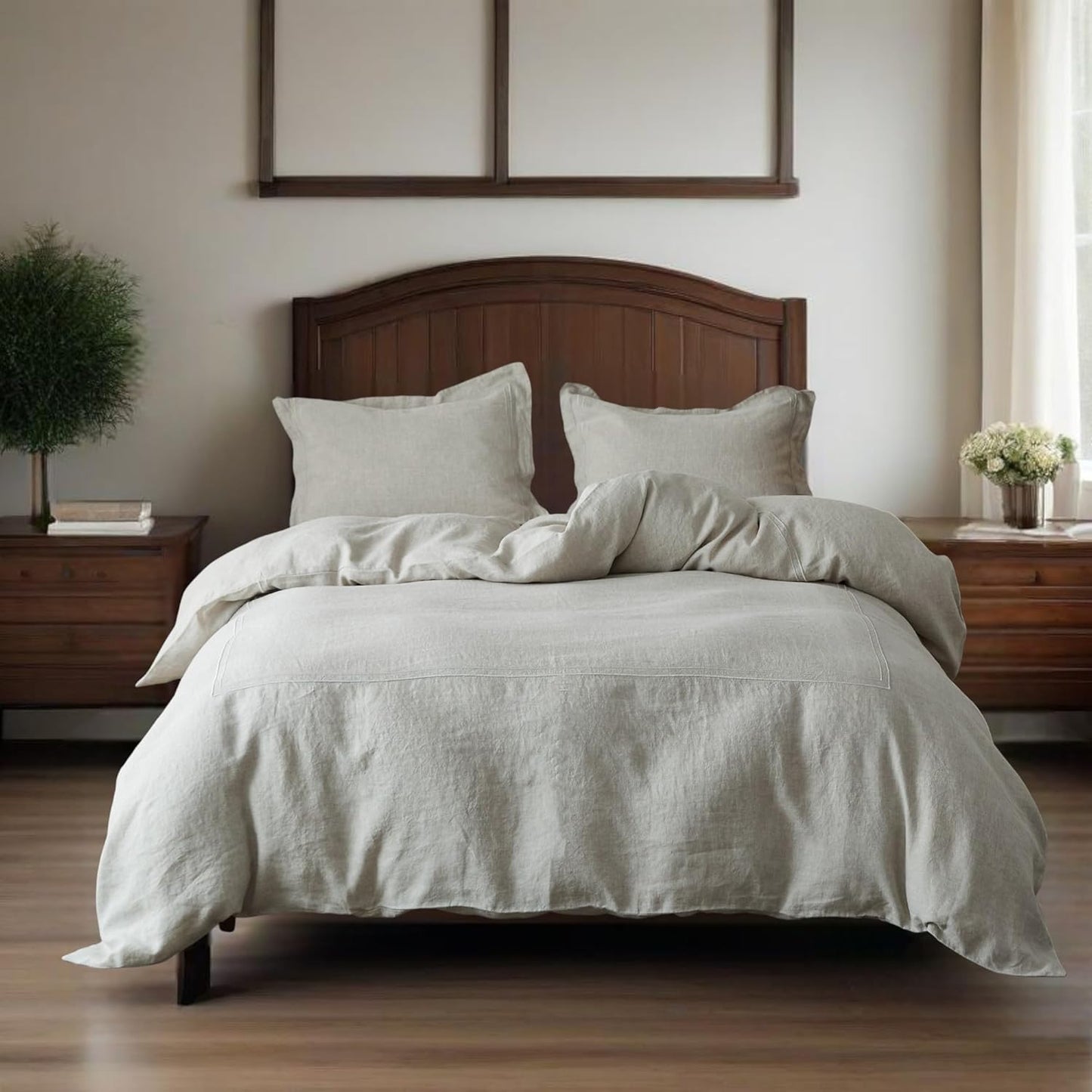 🌿  3-Piece Linen Duvet Cover Set | Natural Washed Flax Bedding 🛏️