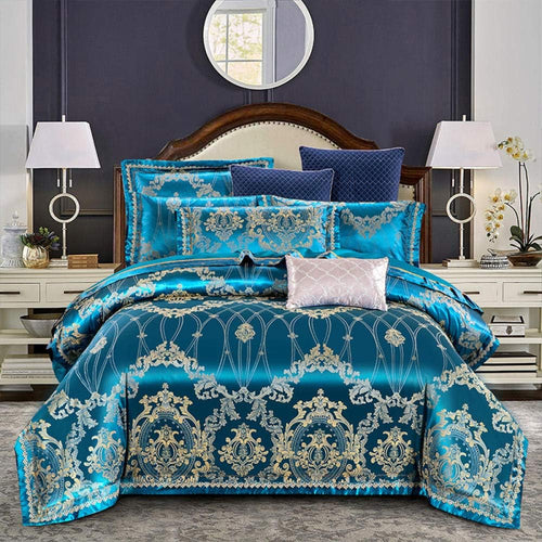 🎀 Silk Cotton Blend 4-Piece Bedding Set | European Jacquard & Hollow Lace Design