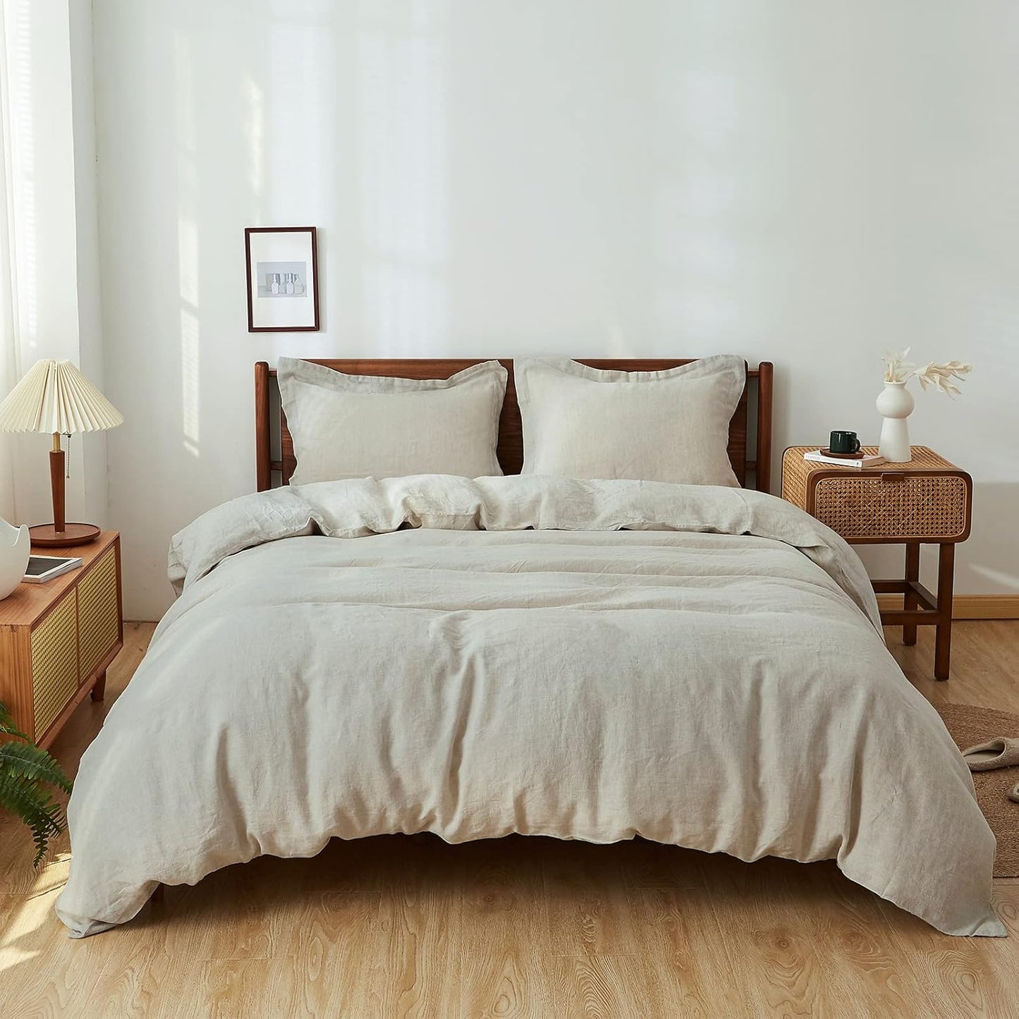 🌿  3-Piece Linen Duvet Cover Set | Natural Washed Flax Bedding 🛏️