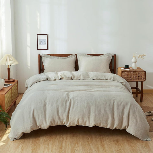 🌿  3-Piece Linen Duvet Cover Set | Natural Washed Flax Bedding 🛏️