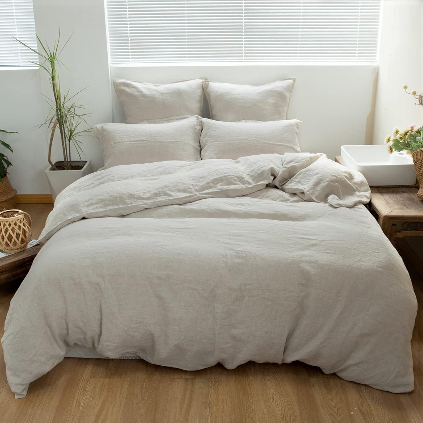 🌿  3-Piece Linen Duvet Cover Set | Natural Washed Flax Bedding 🛏️