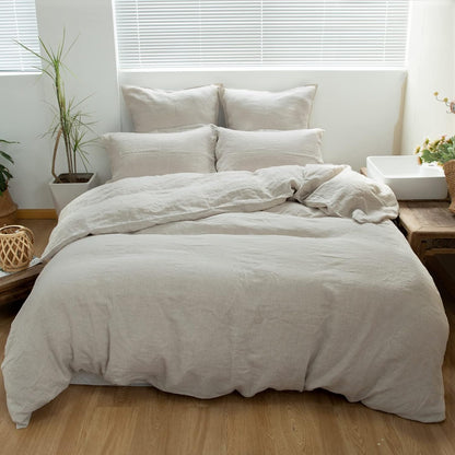 🌿  3-Piece Linen Duvet Cover Set | Natural Washed Flax Bedding 🛏️
