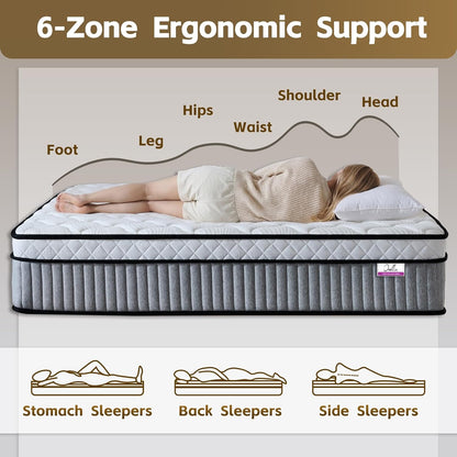 😴 12 Inch Hybrid Mattress | 6-Zone Support & Cool Sleep Design 🛏️