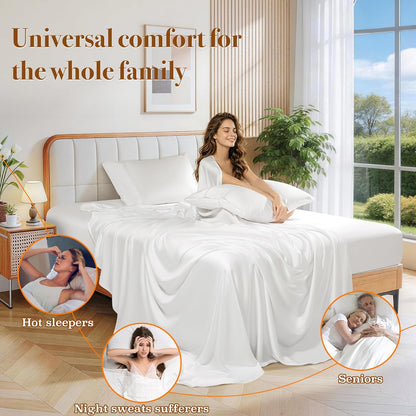 🌑 Charcoal Mulberry Silk Bedding Set | Wrinkle Resistant Luxury Bed Linens ✨
