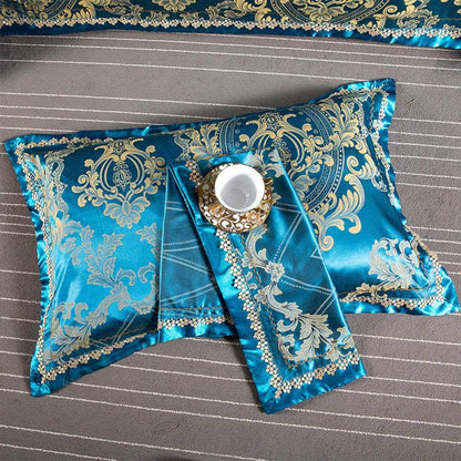 🎀 Silk Cotton Blend 4-Piece Bedding Set | European Jacquard & Hollow Lace Design