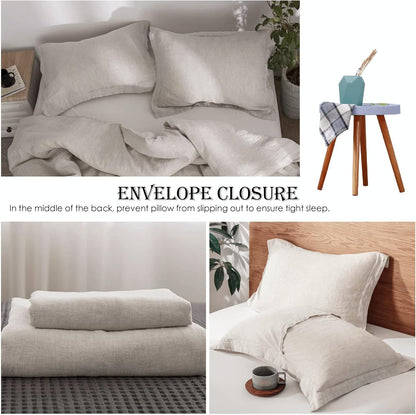 🌿  3-Piece Linen Duvet Cover Set | Natural Washed Flax Bedding 🛏️